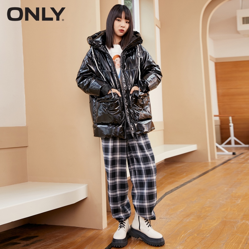 目目 nine ONLY winter new style drawstring hooded shiny and comfortable down jacket women | 120423120