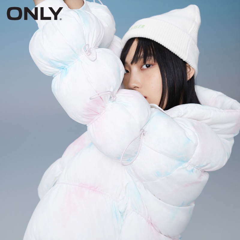 目目 sixteen ONLY short tie-dye adjustable drawstring short down jacket women | 121423001