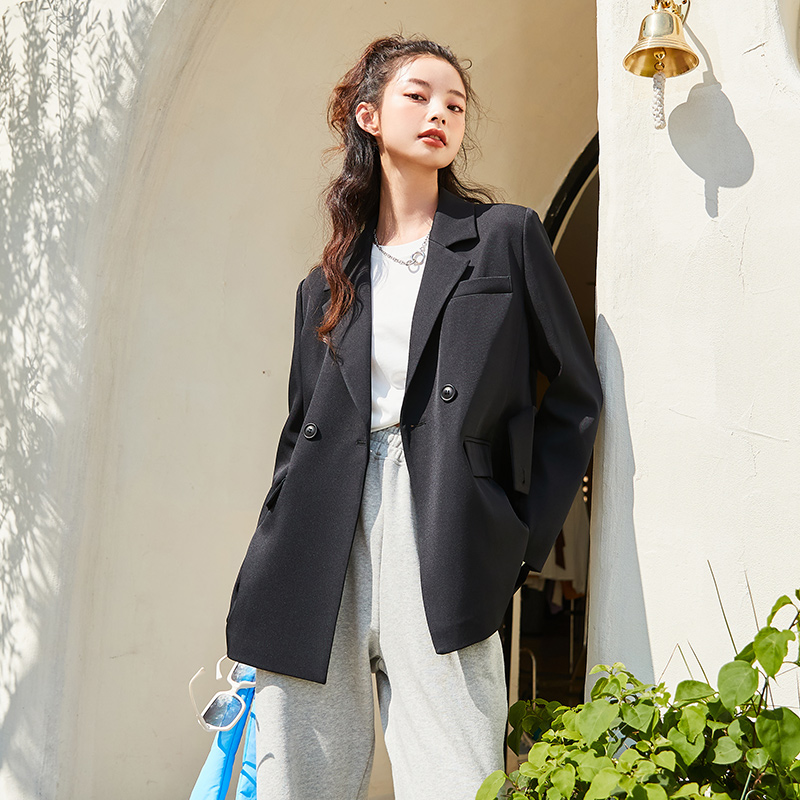 目目 six SEMIR Blazer Women Spring And Autumn 2021 New Black Loose Woman Thin Korean Style Purple Suit Jacket