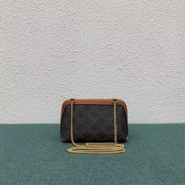 【原版皮】赛琳/Celine 老花系链条包，TRIOMPHE帆布混搭羊皮，整个包以凯旋门标志为主，包边以棕色为主围绕开口，焦糖棕色搭配老花添加了复古元素，款号：100382