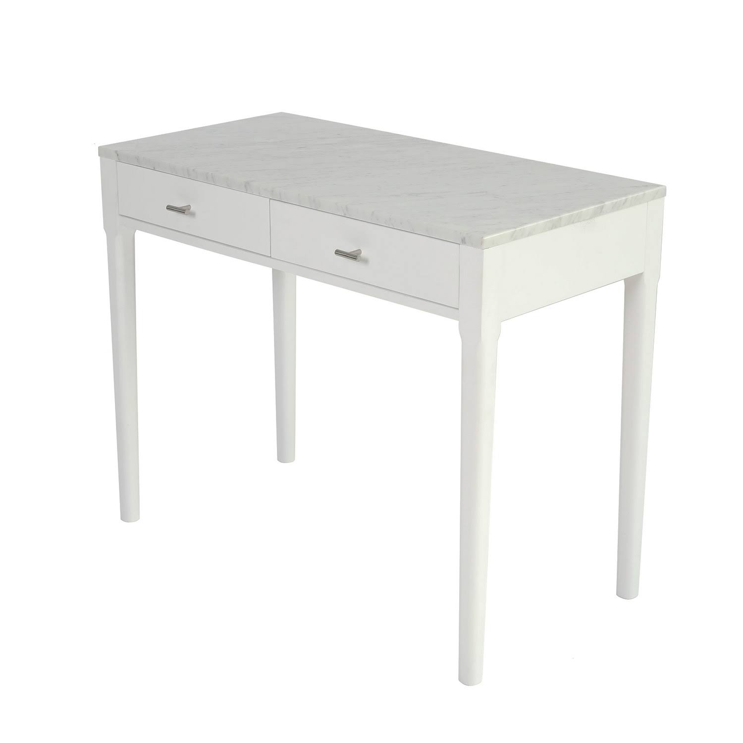 Meno 36x22 Rectangular Italian Carrara White Marble Console Table with Legs - Oak