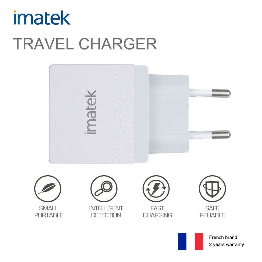 Copy Cargador, IMATEK TC2002 Blanco Cargador USB de Pared con 2 Puertos USB Power 12W / 5V 2.4A (Max), Compatible con Apple iOS, Android, iPhone 7/6s/6/Plus, iPad, iPod, Galaxy S8/S7/S6/Edge, Note 5, HTC & more phones, Tablet, Kindle.