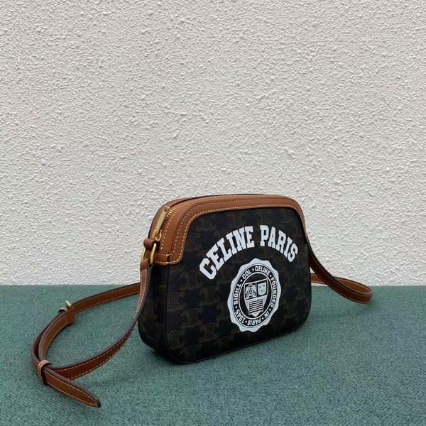 【原版皮】赛琳/Celine 老花系斜挎包，颜值爆表，整个包以凯旋门标志为主，包边以棕色为主围绕开口，焦糖棕色搭配老花添加了复古元素，款号：191522