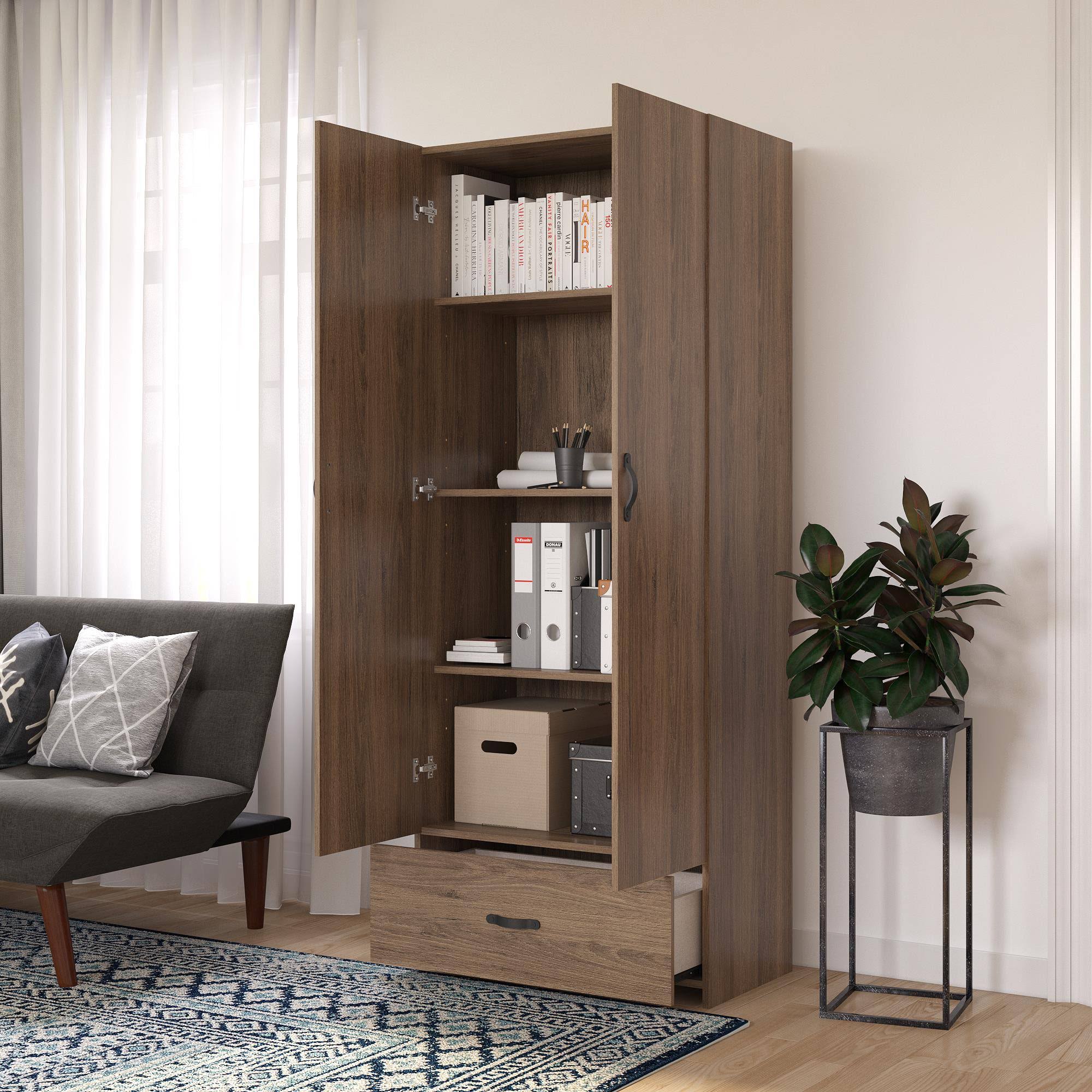 RealRooms Hax 2 Door Storage Cabinet with Drawer, Kitchen and Pantry Organizer, Rustic Oak