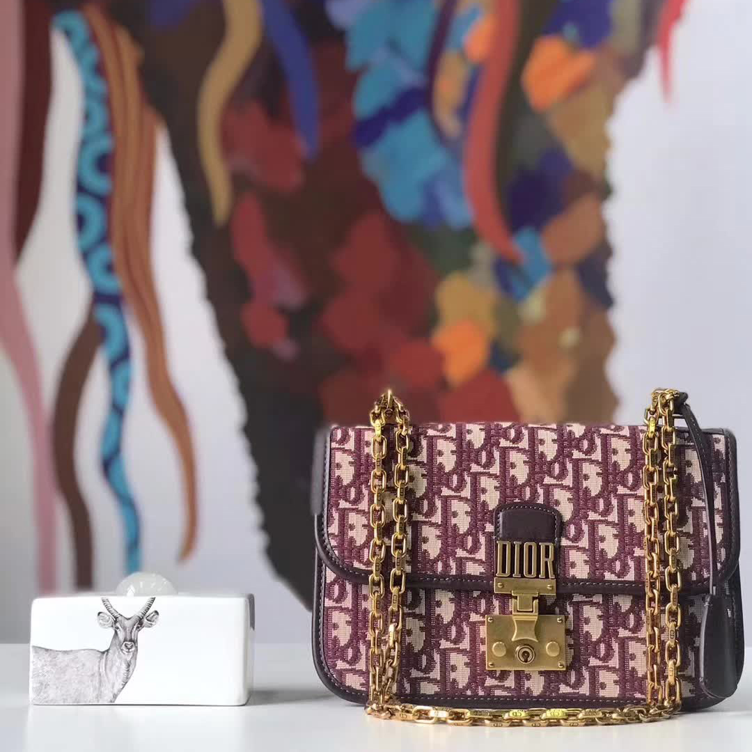 【原版皮】迪奥/Dior 链条包，选用Oblique提花帆布搭配同色系牛皮皮革裁制而成，饰以不规则珠片，很有年代感，搭配链条肩带，真是perfect