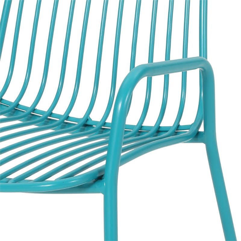 Noble House Omaha Outdoor Iron Club Chair in Matte Teal (Set of 2)