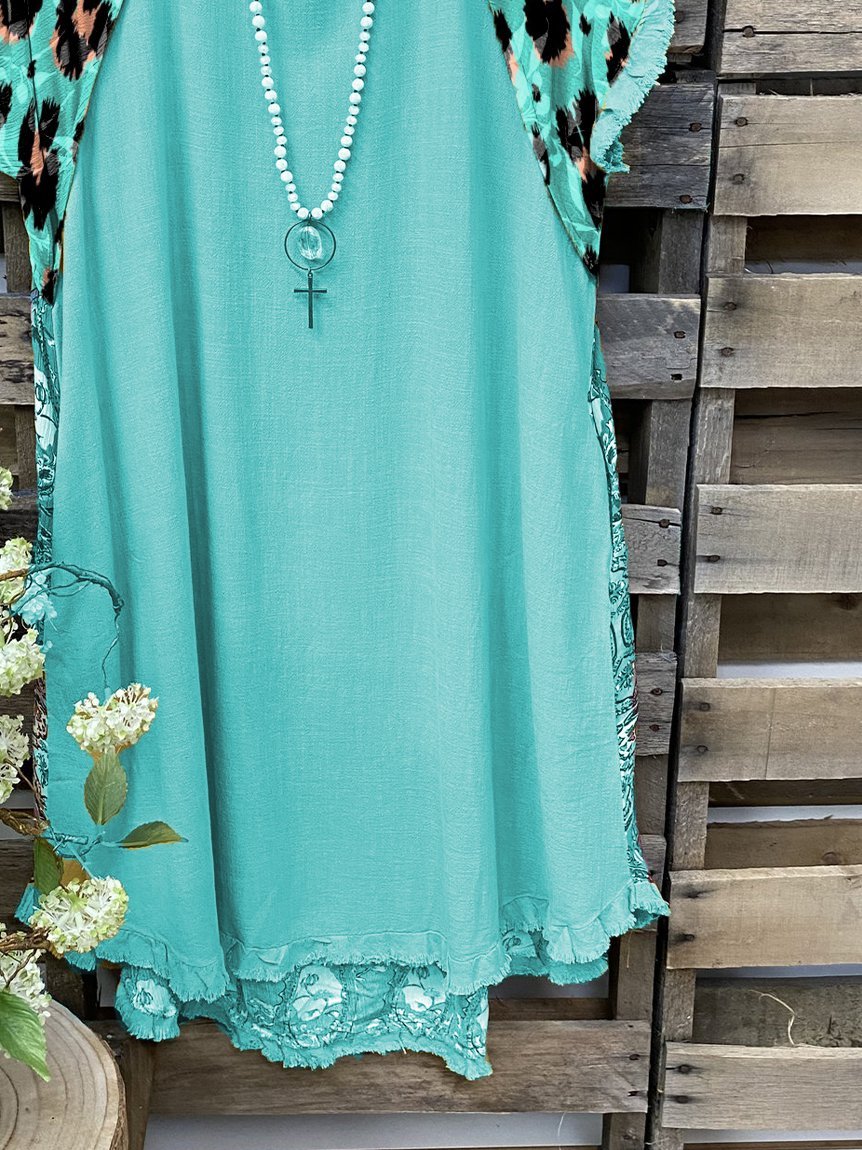 Shift Leopard Short Sleeve Cotton-Blend Dresses