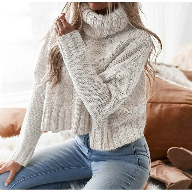 Winter Long Sleeve Solid Oversized Short Pullover