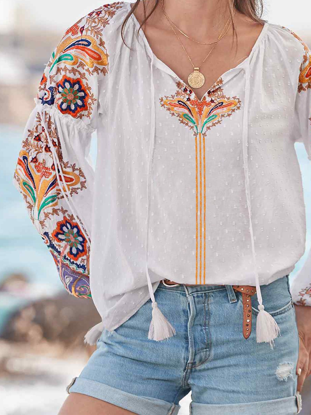 Long Sleeve Printed Floral Holiday Shirts & Tops