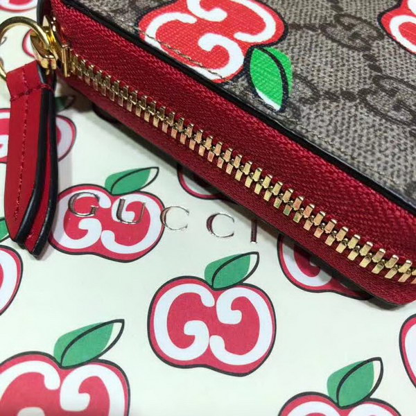 【原版皮】古驰/Gucci 苹果拉链钱夹，为庆祝情人节推出的特别系列单品，融入了卡通风格的苹果图案，与品牌的双G字母交织图案巧妙搭配，尽显趣致设计，款号：624880