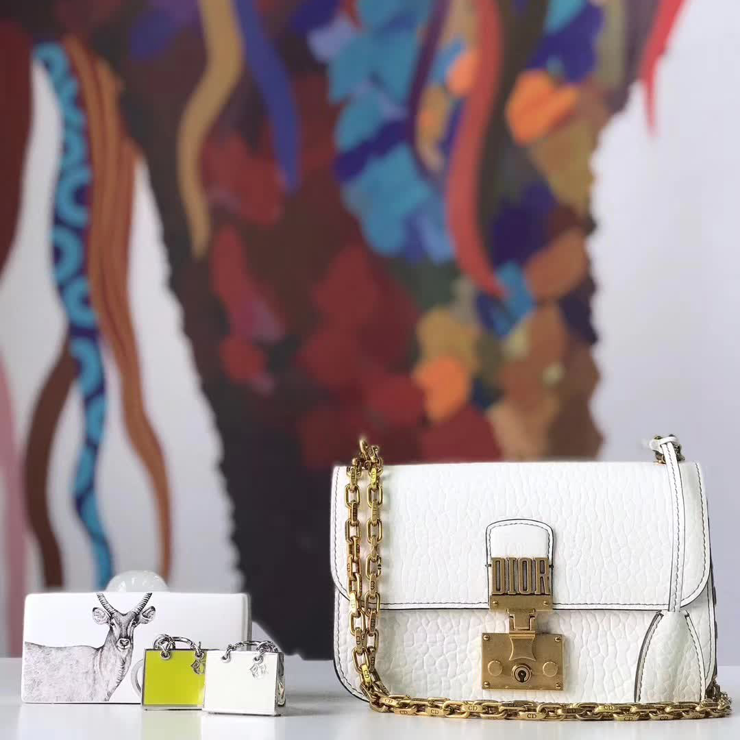 【原版皮】迪奥/Dior 链条包，选用大象纹小牛皮裁制而成，饰以精致又摩登复古品牌标识锁扣，很有年代感，搭配链条肩带，真是perfect，款号：M5816