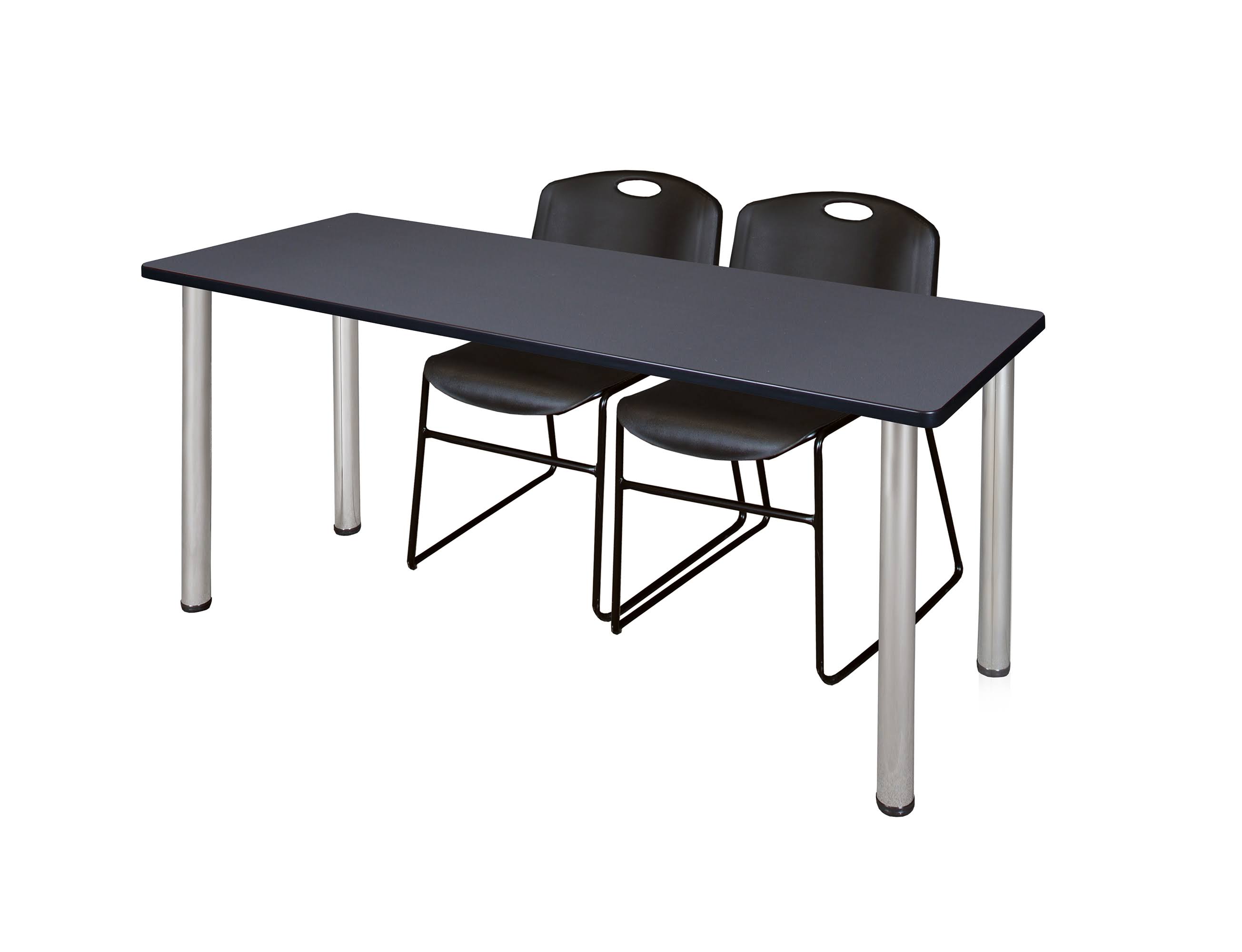 Regency 66x22 x 24x22 Kee Training Table- Beige/ Chrome 2 Zeng Stack Chairs- Black