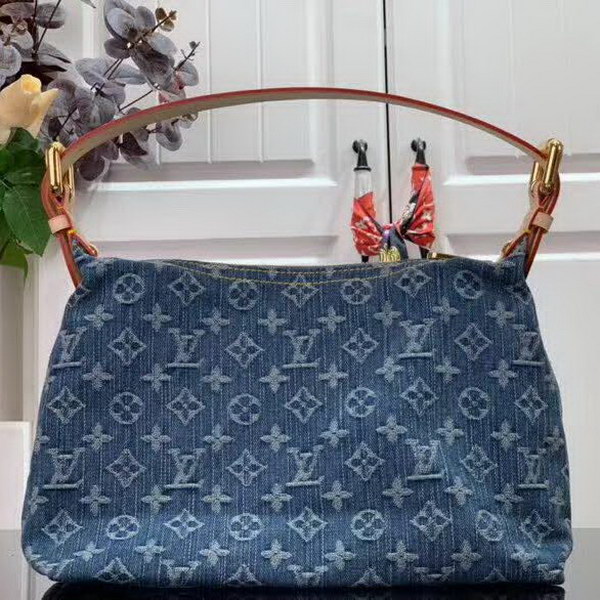 【原版皮】路易威登/LV 中古系列牛仔布手提包，选用丹宁材质铺陈Monogram图案，彰显手袋的同时囊括功能性细节，精巧点缀金色金属件，款号：M95050