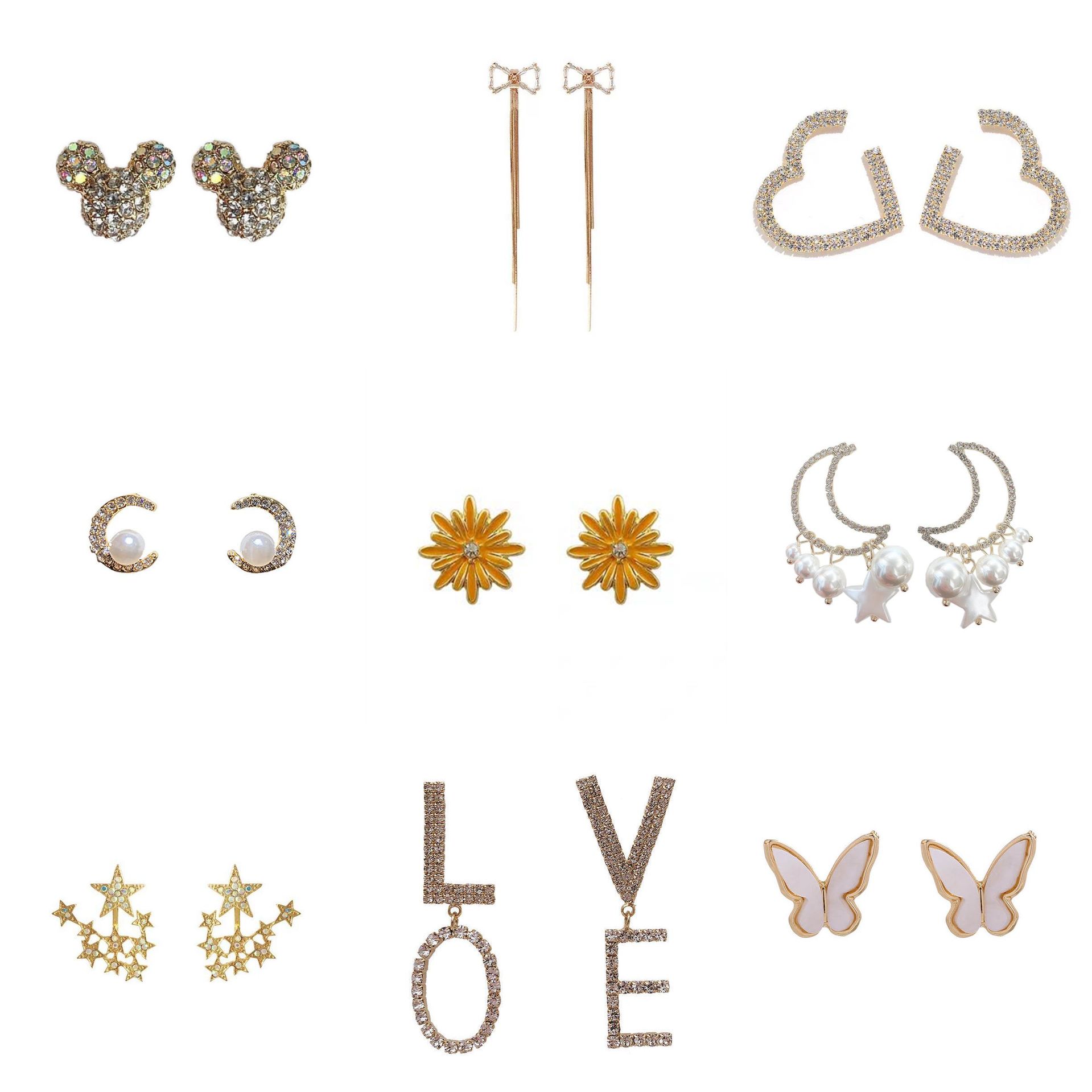 韩国S925银针小清新耳环百搭气质心形珍珠耳饰个性防过敏耳钉批发