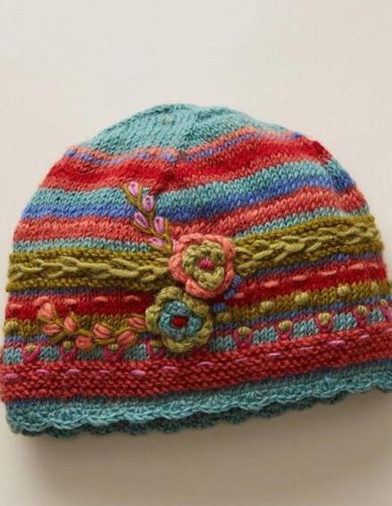 Red Casual Floral Knitted Hats