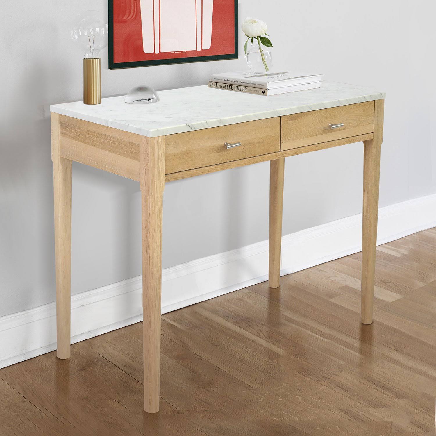 Meno Console Table - Finish: White Marble, Oak by The Bianco Collection