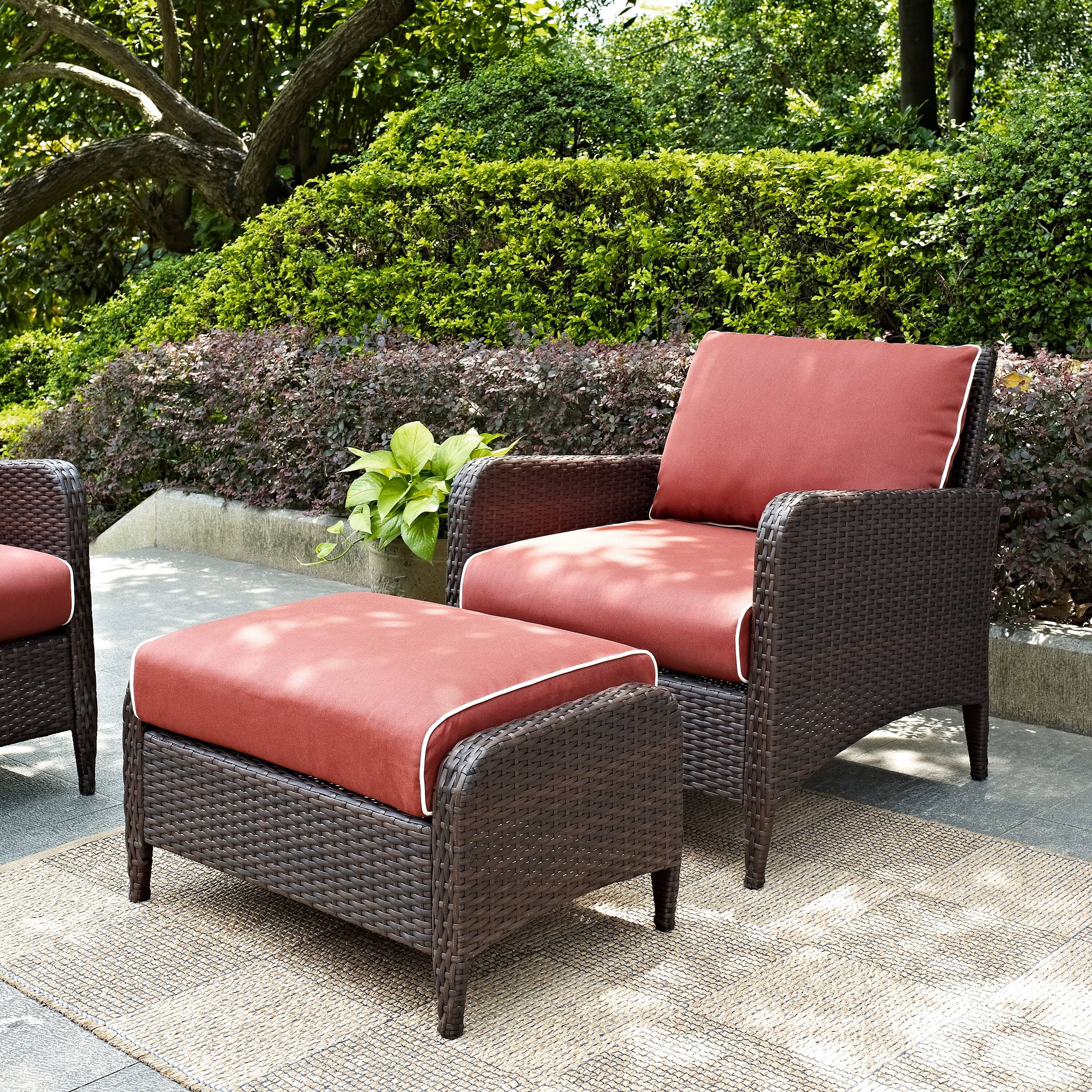 Crosley Kiawah 2 Piece Outdoor Arm Chair Ottoman Set Wicker Sangria