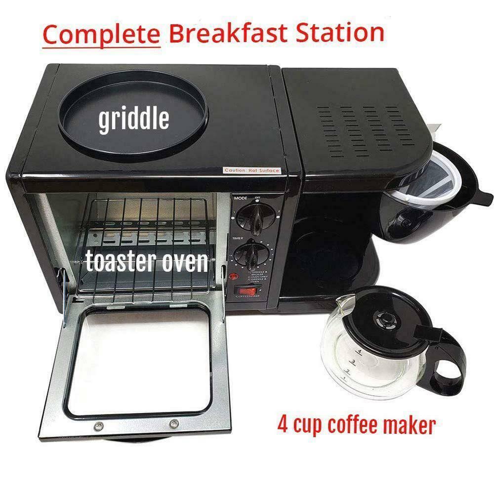 3-in-1 Stainless Steel Black Breakfast Maker Station Hub Toaster Oven - New (hd)