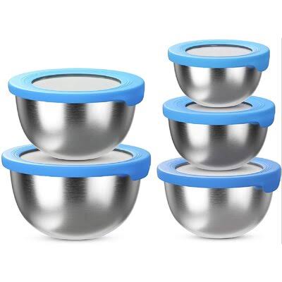 Stainless Steel Mixings Bowl with Lids (Set of 5) – Kitchen Nesting Bowl for Serving, Salad, Marinating, Dough, Cooking, Baking