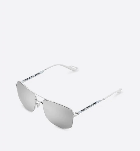 Dior180 Navigator Sunglasses in Silver-Finish Metal with Light Blue Lacquer