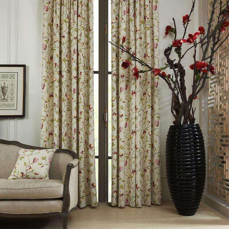 Grommet Botanical Flower Print Polyester Cotton Curtain Drapery With Blackout Lining BQ6646