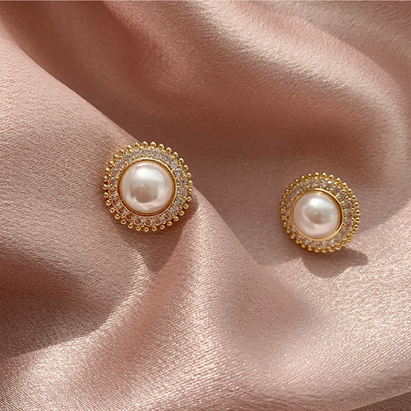 韩国S925银针小清新耳环百搭气质心形珍珠耳饰个性防过敏耳钉批发