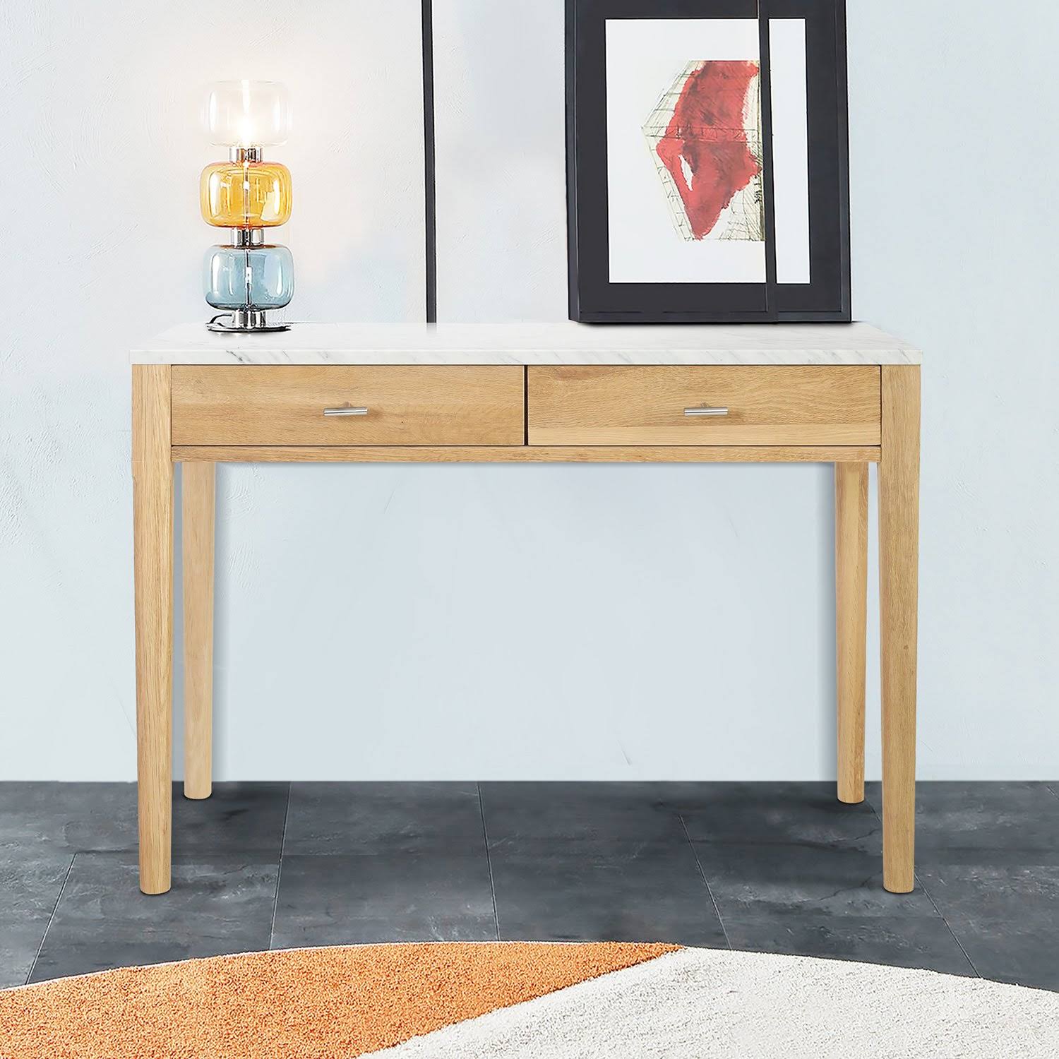 Meno Console Table - Finish: White Marble, Oak by The Bianco Collection