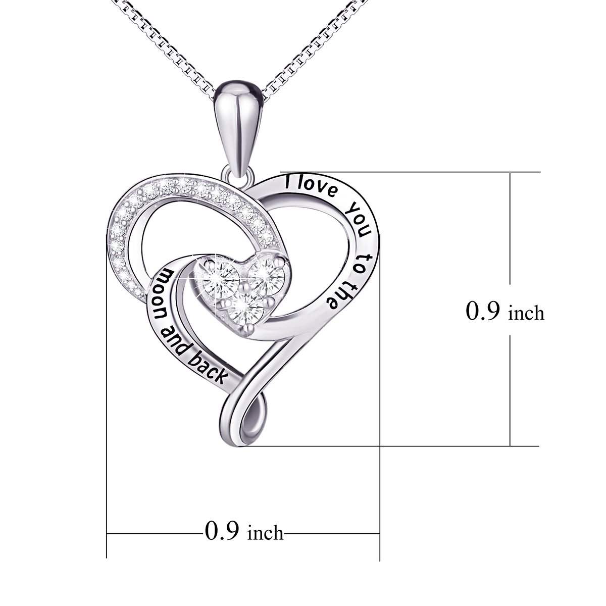 925 Sterling Silver Jewelry I Love You To The Moon and Back Love Heart Pendant Necklace
