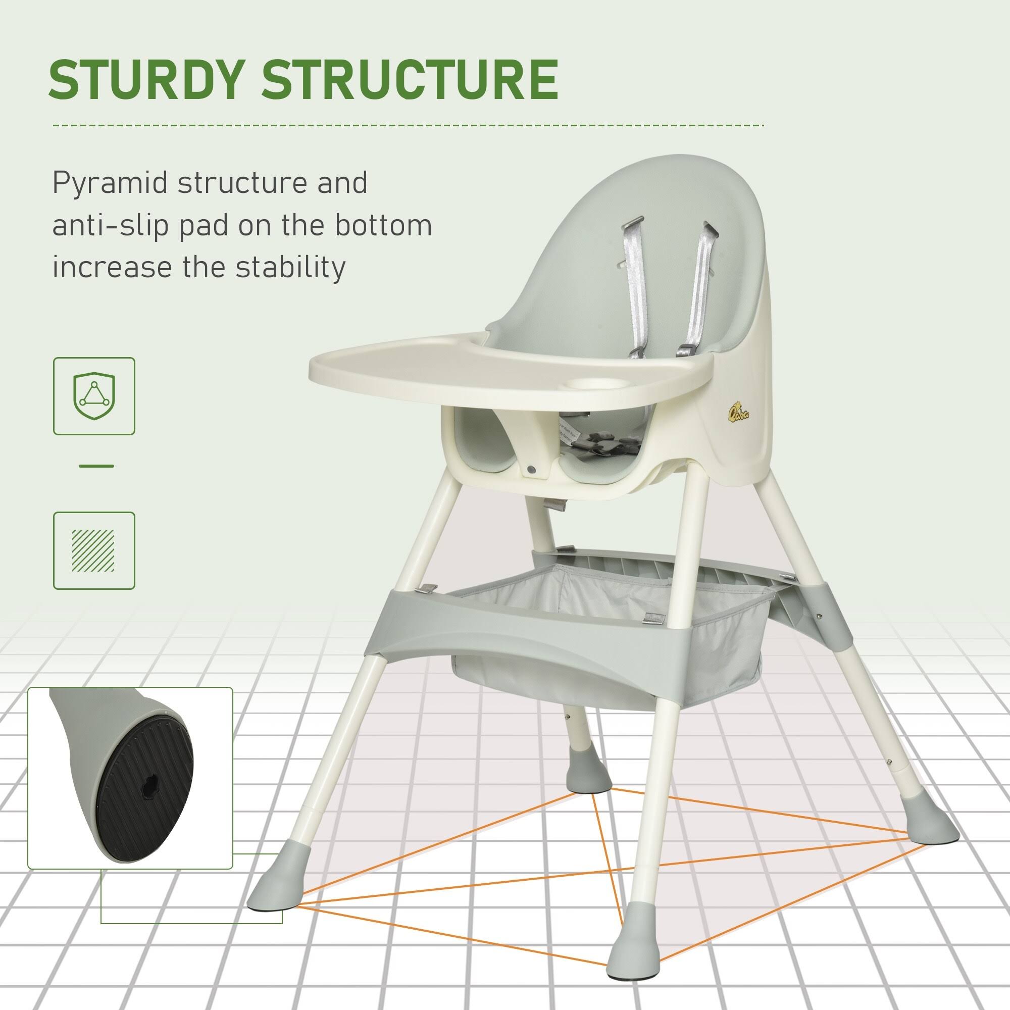 Qaba Baby High Chair 3-in-1 Kids Toddler Seat with 5-Point Safety Harness, Removable Food Tray, Flexible Design - Pink