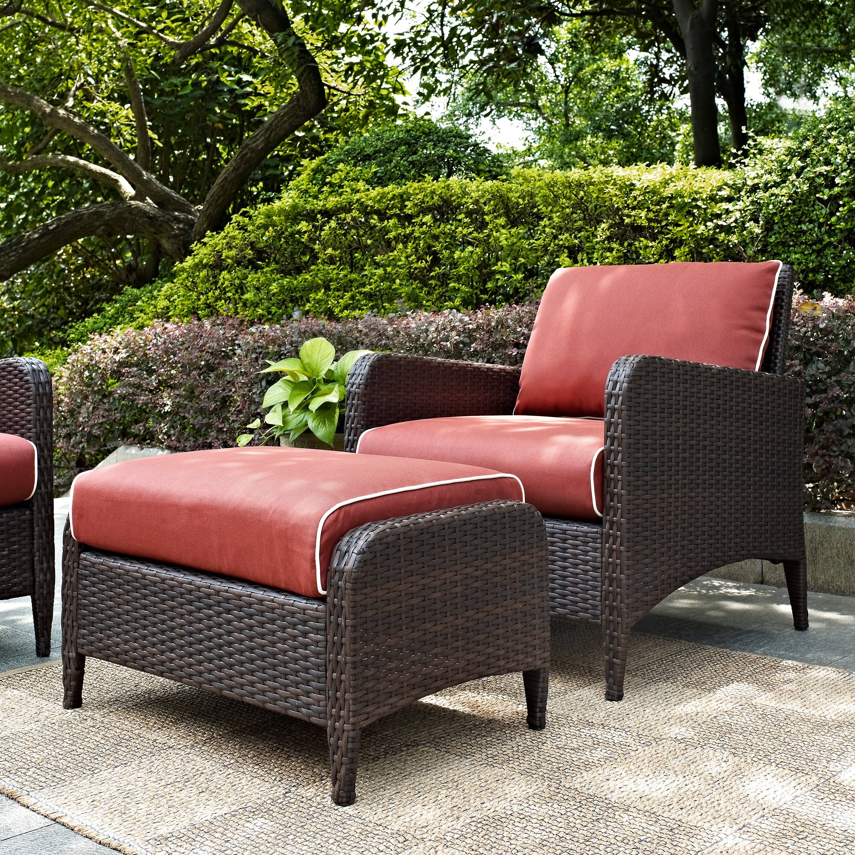Crosley Kiawah 2 Piece Outdoor Arm Chair Ottoman Set Wicker Sangria