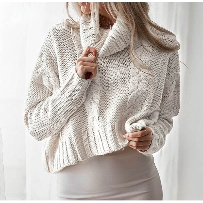 Winter Long Sleeve Solid Oversized Short Pullover