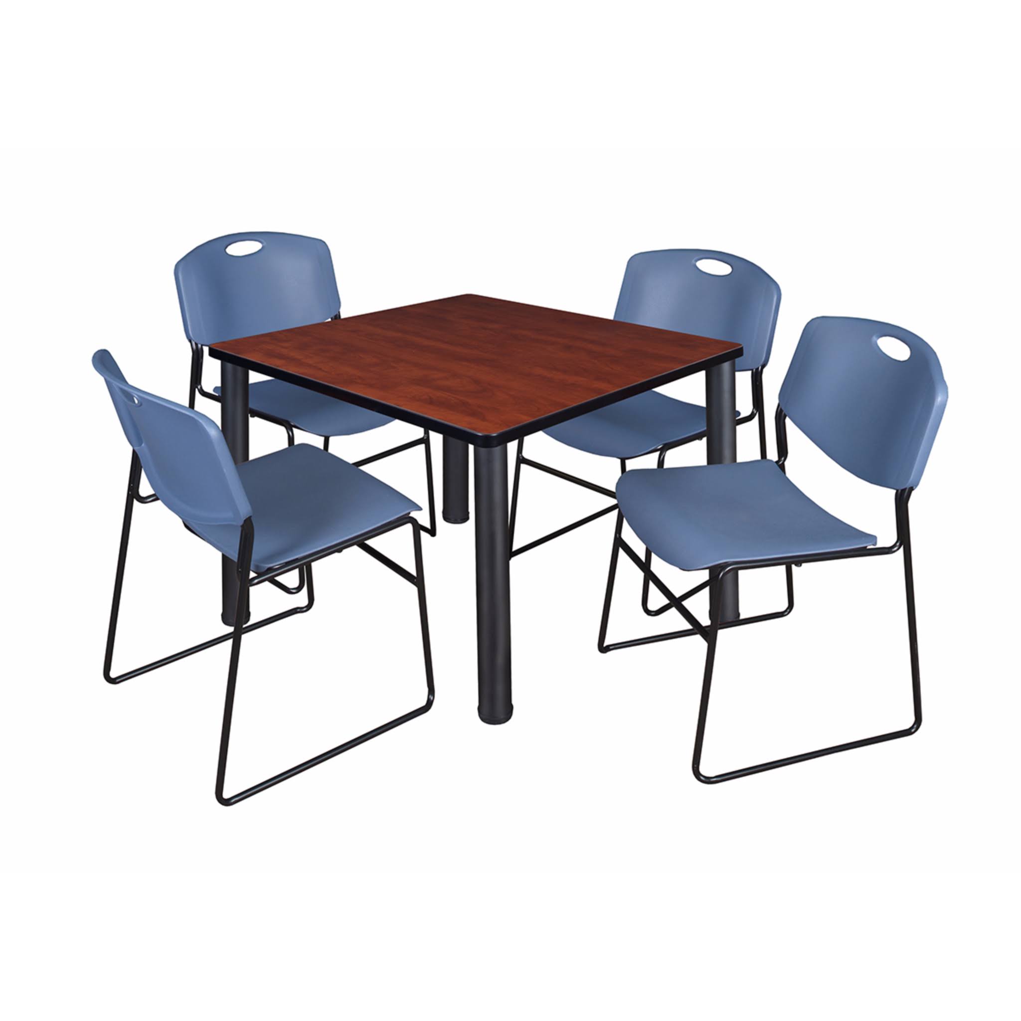 Regency TB4242CHBPBK44GY 42 in. Kee Square Breakroom Table - Cherry Black 4 Zeng Stack Chairs - Grey