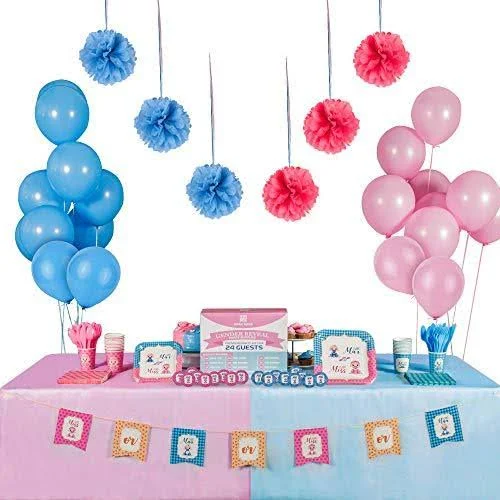 Reveal Squad Gender Reveal Party Supplies Kit Baby Boy or Girl Decorations and Tableware Set