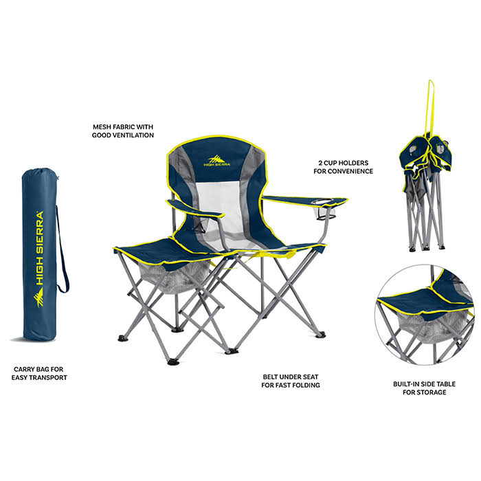 High Sierra Oversized Folding Chair with Side Table in Navy
