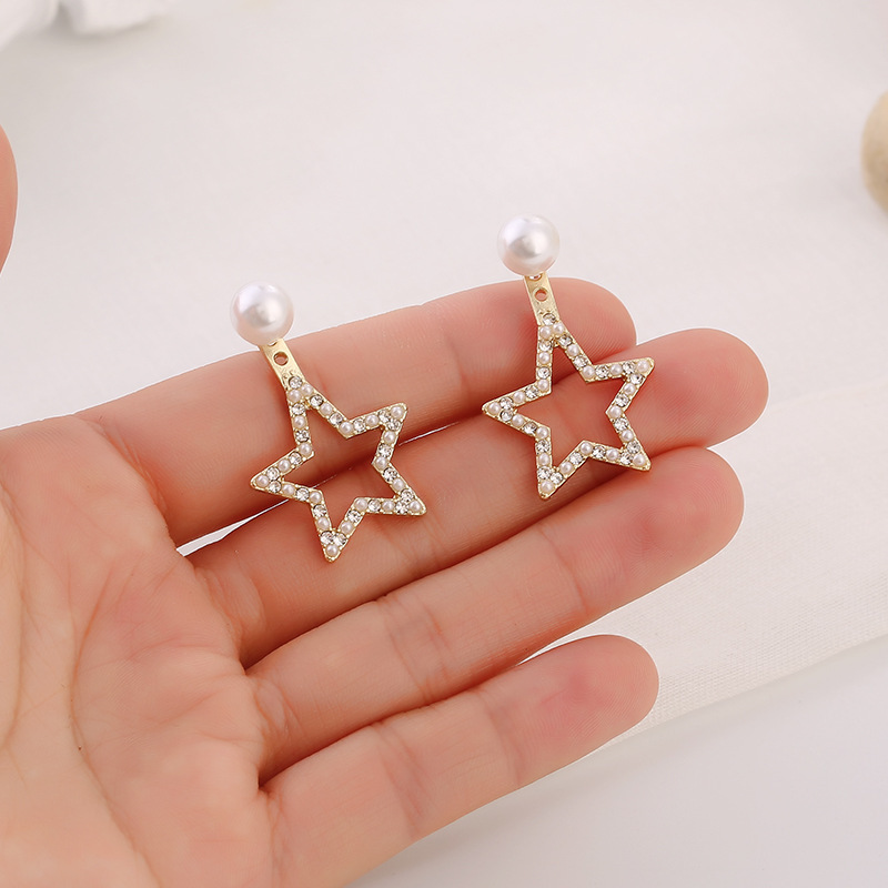 韩国S925银针小清新耳环百搭气质心形珍珠耳饰个性防过敏耳钉批发