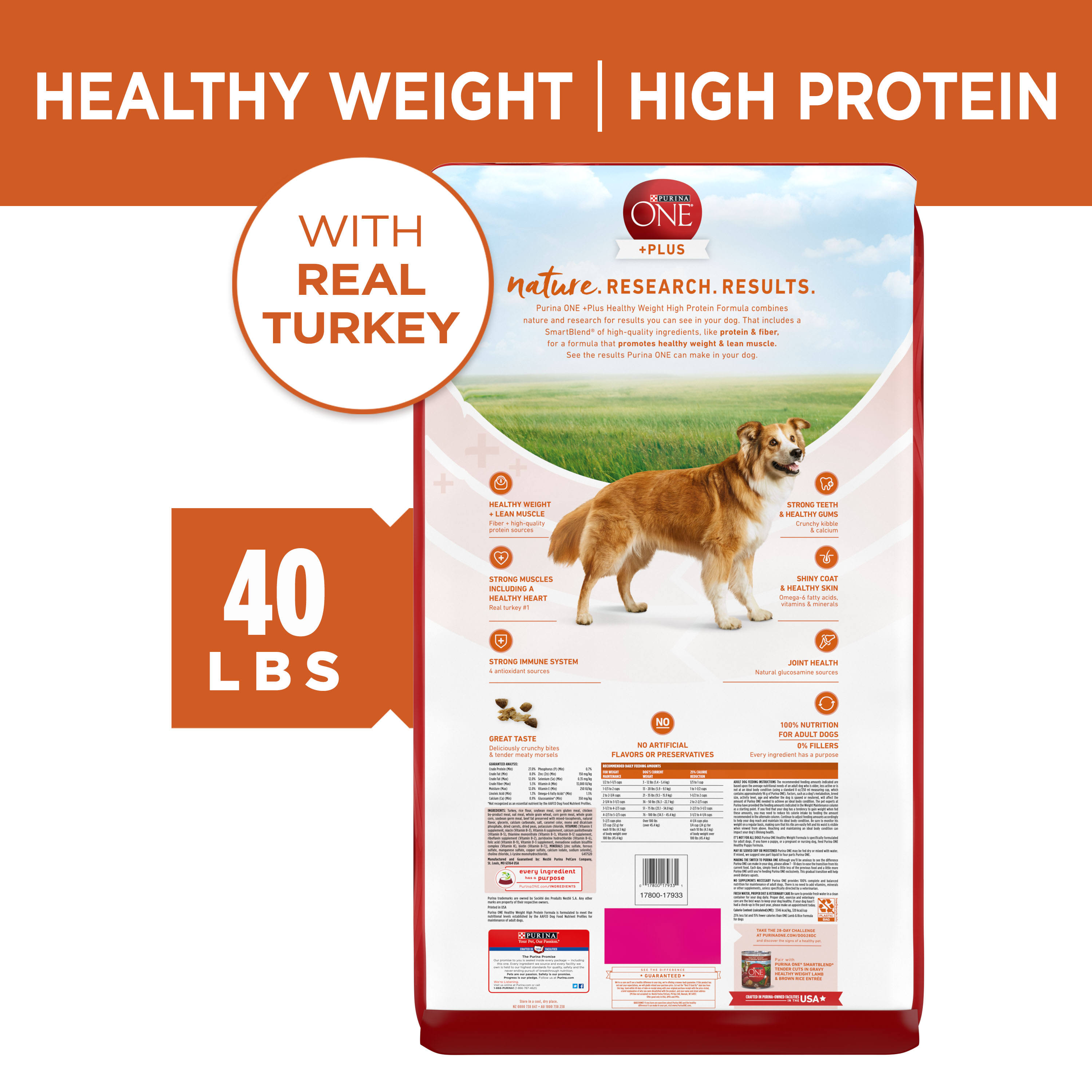 Purina One Dog Food, Healthy Weight Formula, Adult - 40 lb