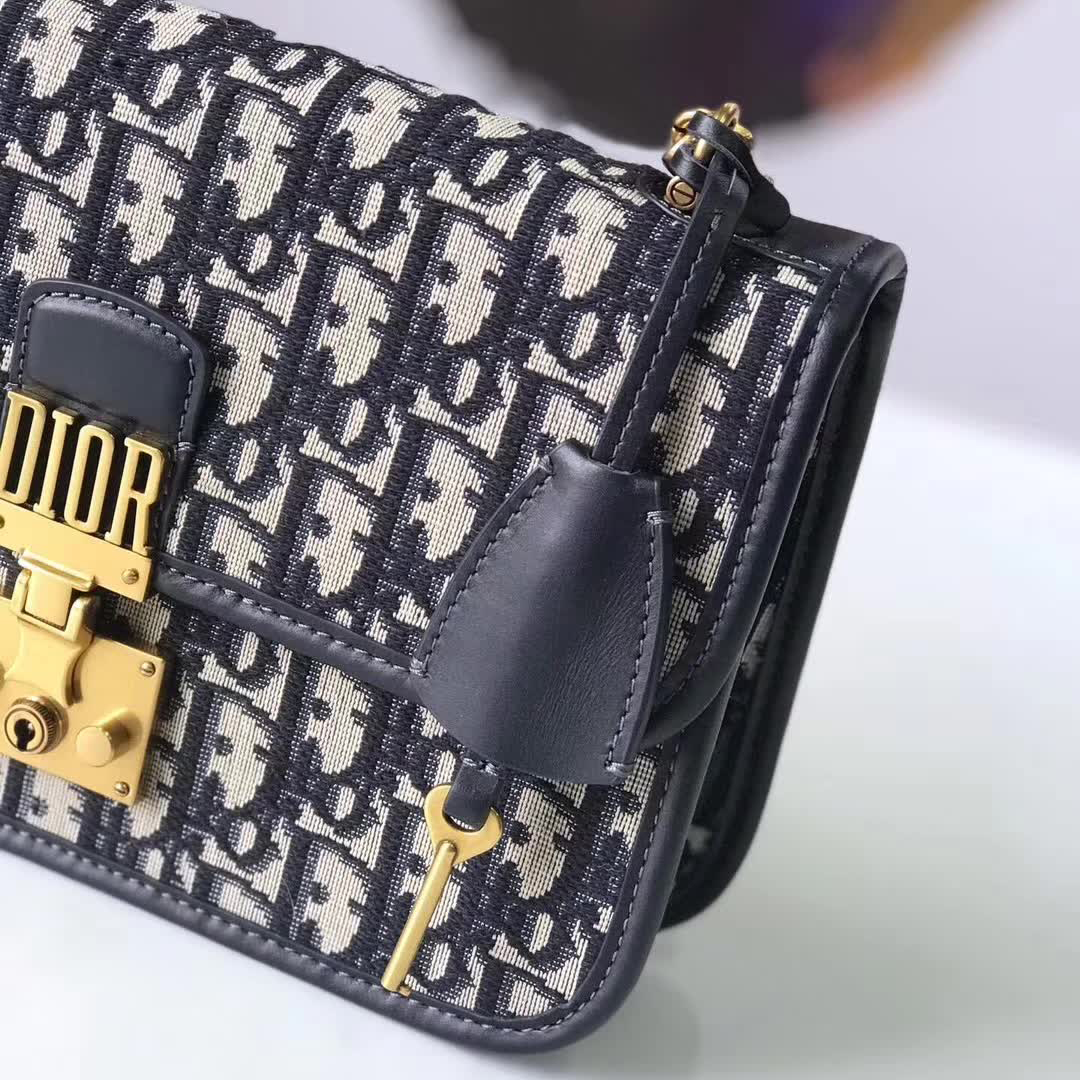 【原版皮】迪奥/Dior 链条包，选用Oblique提花帆布搭配同色系牛皮皮革裁制而成，饰以不规则珠片，很有年代感，搭配链条肩带，真是perfect