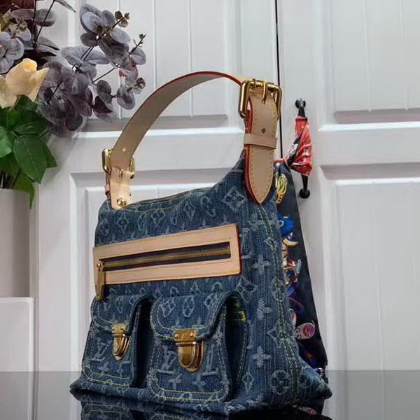 【原版皮】路易威登/LV 中古系列牛仔布手提包，选用丹宁材质铺陈Monogram图案，彰显手袋的同时囊括功能性细节，精巧点缀金色金属件，款号：M95050