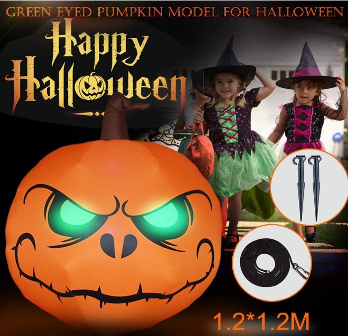 Halloween Creepy Ghost Horror Green-Eye Pumpkin Inflatable Decoration Prop