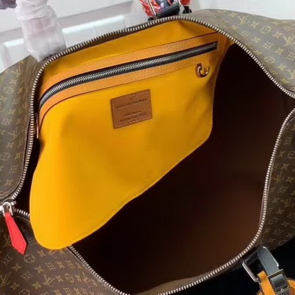 【原版皮】路易威登/LV Keepall 50旅行袋，Monogram Eclipse帆布包身搭配卷标和点缀Monogram图案的可拆卸拉链袋，机舱行李尺寸，内含充裕空间，与绅士优雅随行，款号：M56855