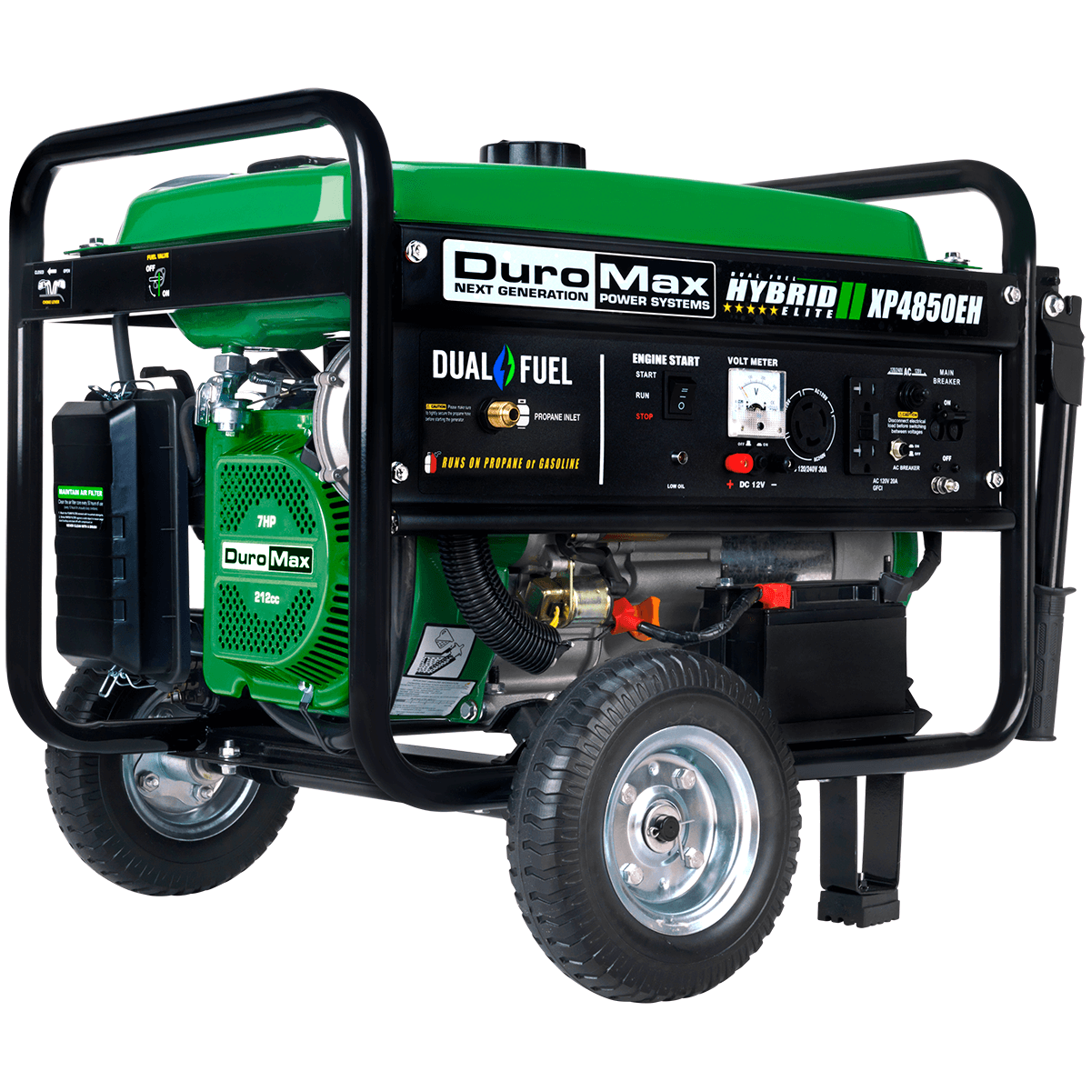 DuroMax XP4850EH Generator-4850 Watt Gas or Propane Powered-Electric Start-Camping & RV Ready, 50 State Approved Dual Fuel Portable Generator, Green