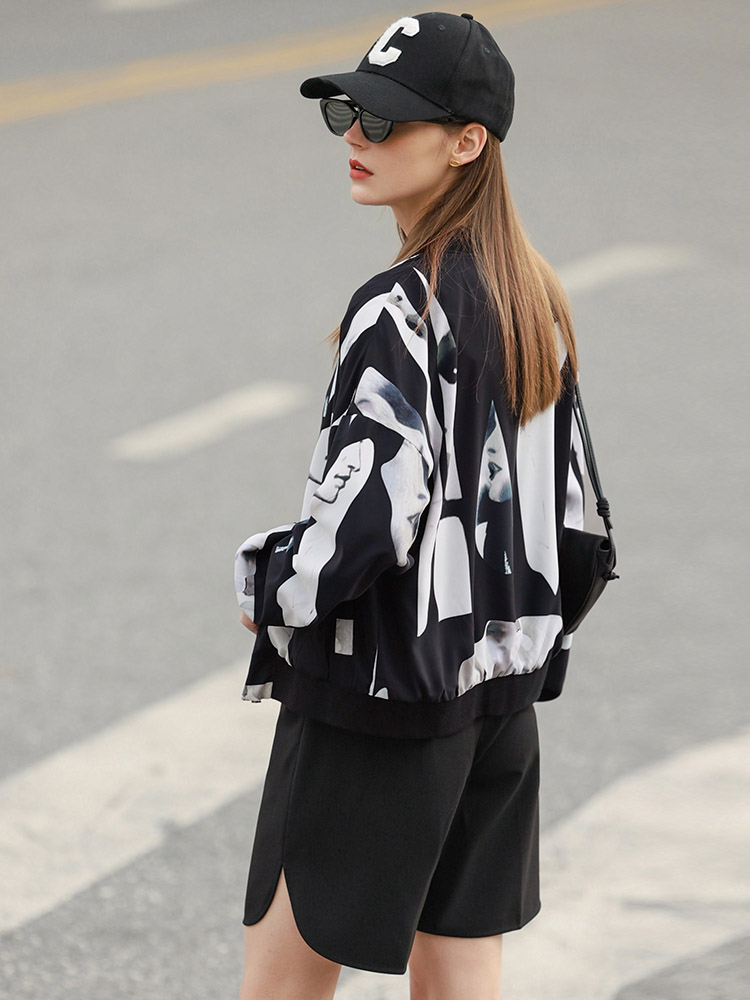 测试收藏次数weight Amii Minimalism Spring Women Jacket Casual Printed Short Jackets Loose Zipper Streetwear Coats Ladies Female Outerwear 12240073