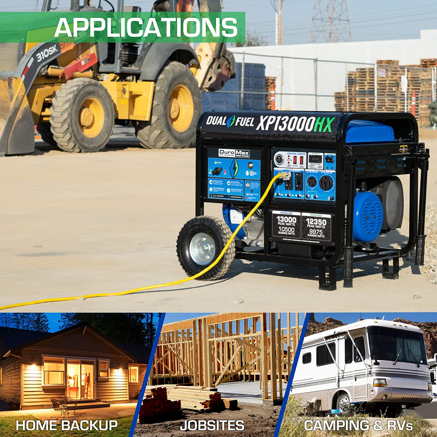 DuroMax XP13000HX Dual Fuel Portable Generator-13000 Watt Gas or Propane Powered Electric Start w/CO Alert, 50 State Approved, Blue