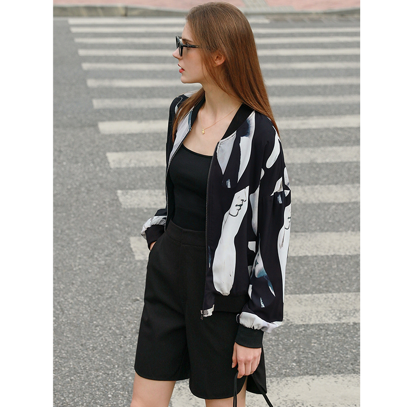 测试收藏次数weight Amii Minimalism Spring Women Jacket Casual Printed Short Jackets Loose Zipper Streetwear Coats Ladies Female Outerwear 12240073