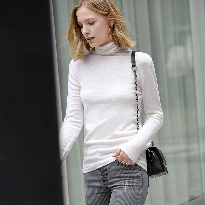 复制无库存 AMII Minimalism Autumn Winter Women's Sweater Causal Solid Basic Turtleneck Sweaters For Women Women's sweater Tops 12020216