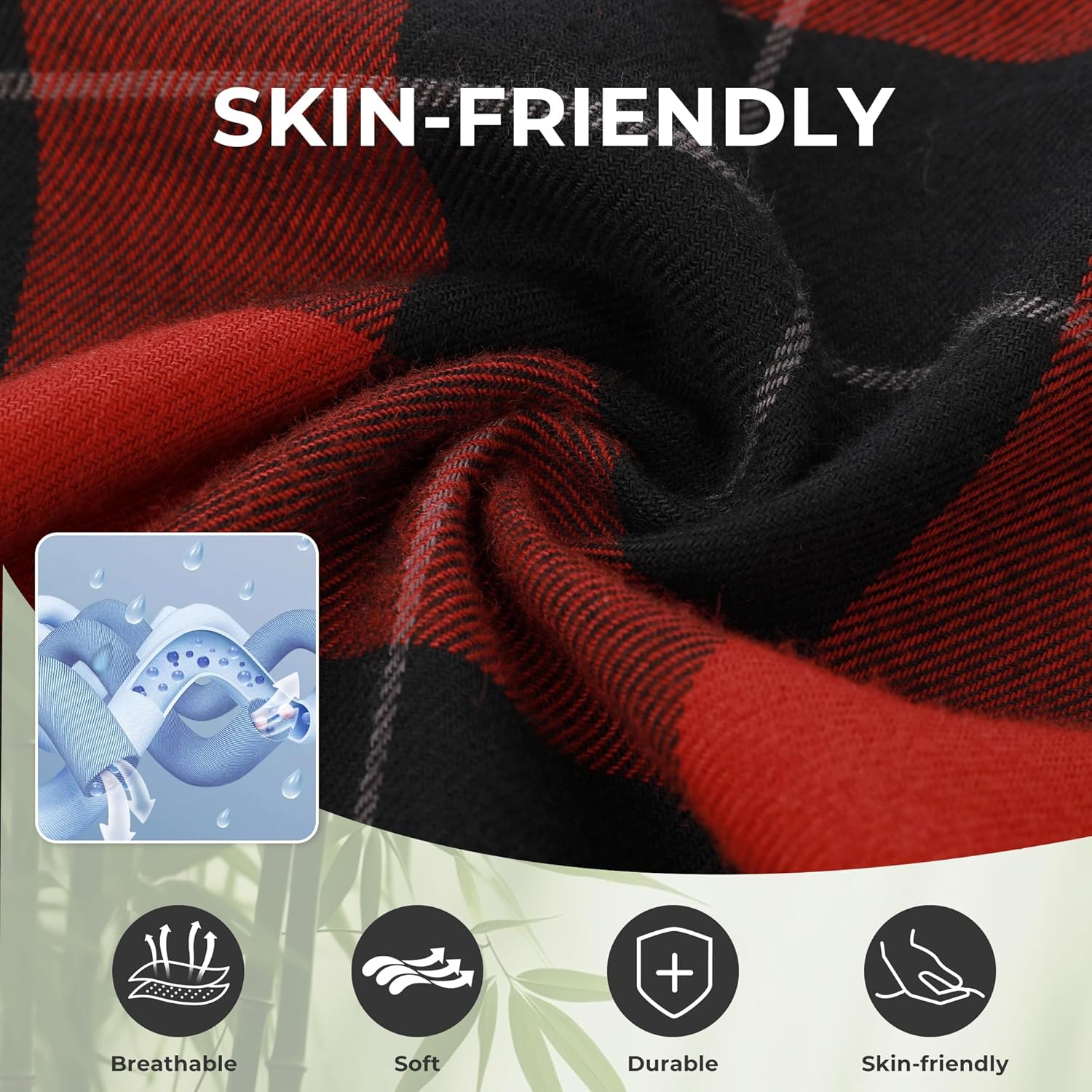 BAMBOO COOL Men's Pajama Bottoms Plaid Pajamas Pants for Men Soft Long Lounge Woven Pj Sleep Pant with Pockets