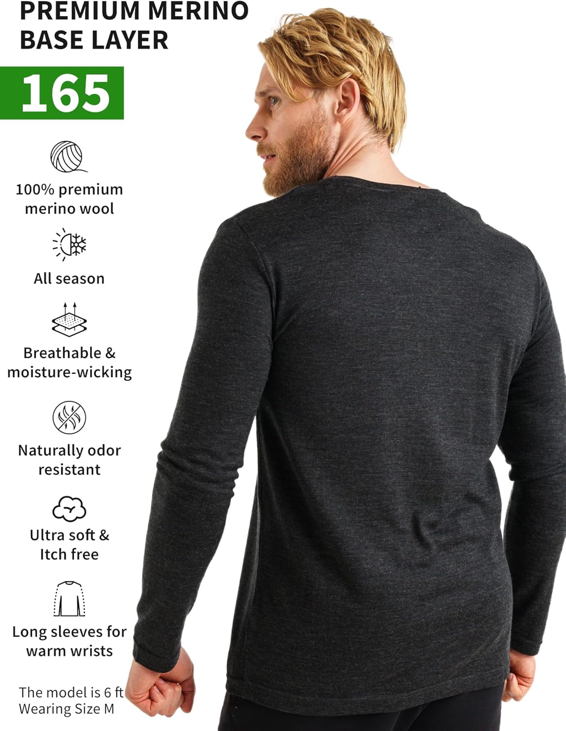 Merino.tech Merino Wool Base Layer - Mens 100% Merino Wool Long Sleeve Thermal Shirts Heavyweight, Midweight, Lite with Socks