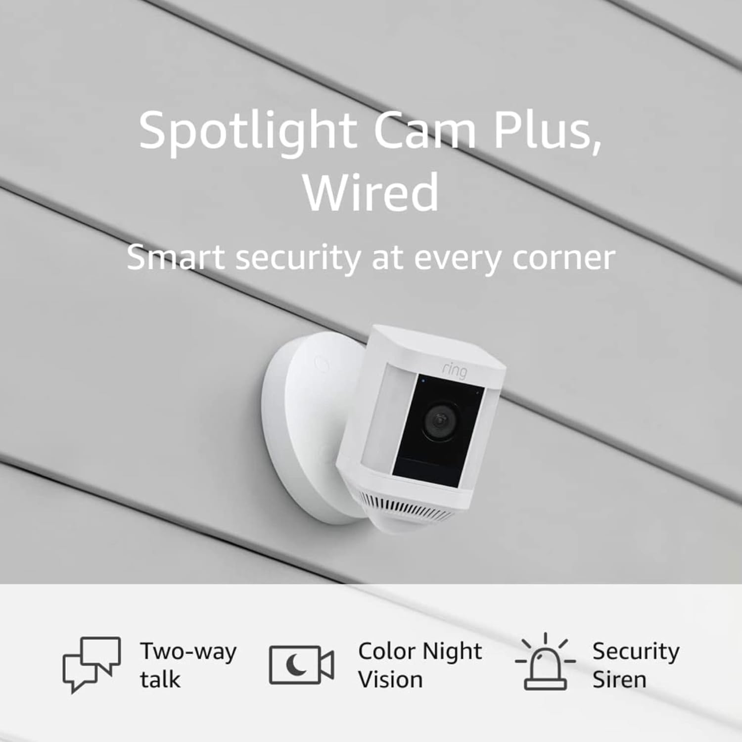 Ring Spotlight Cam Plus, Battery | Two-Way Talk, Color Night Vision, and Security Siren (2022 release) - White