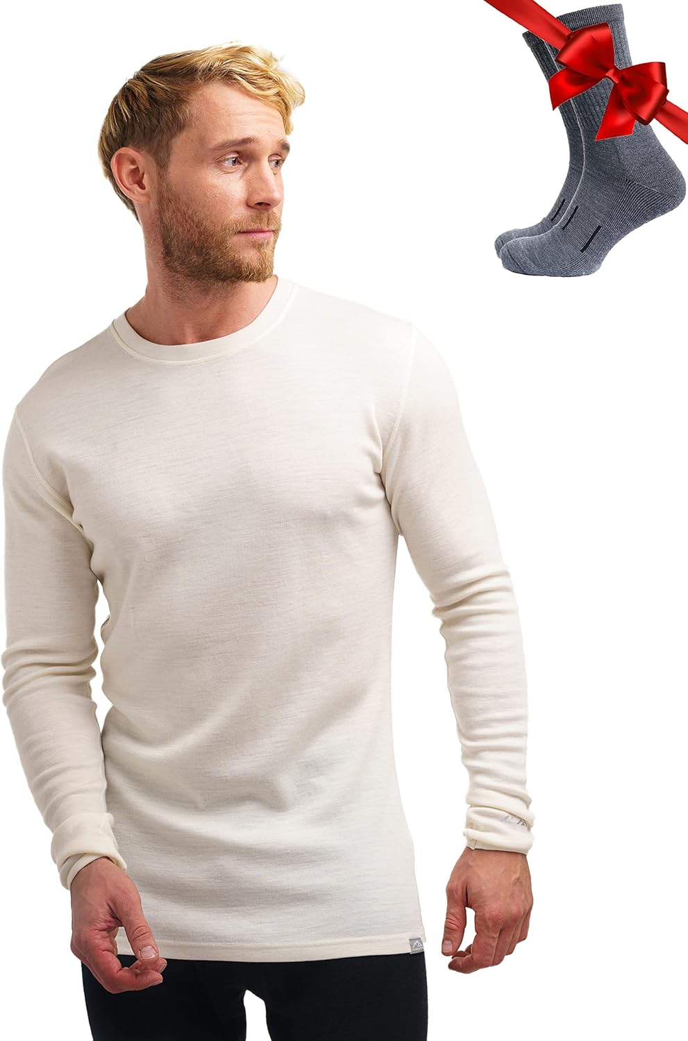 Merino.tech Merino Wool Base Layer - Mens 100% Merino Wool Long Sleeve Thermal Shirts Heavyweight, Midweight, Lite with Socks