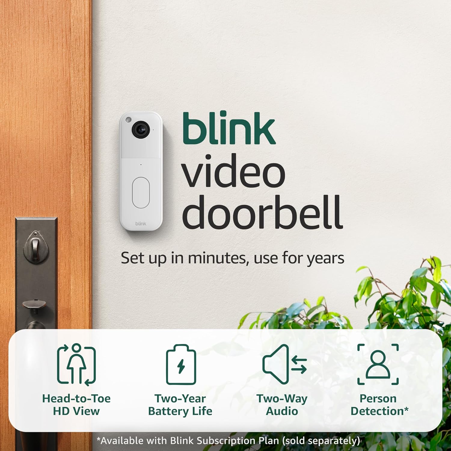Blink Video Doorbell (newest model) – Head-to-toe HD view, two-year battery life, and edge AI processing. Required Sync Module not included – Add-On (Black)